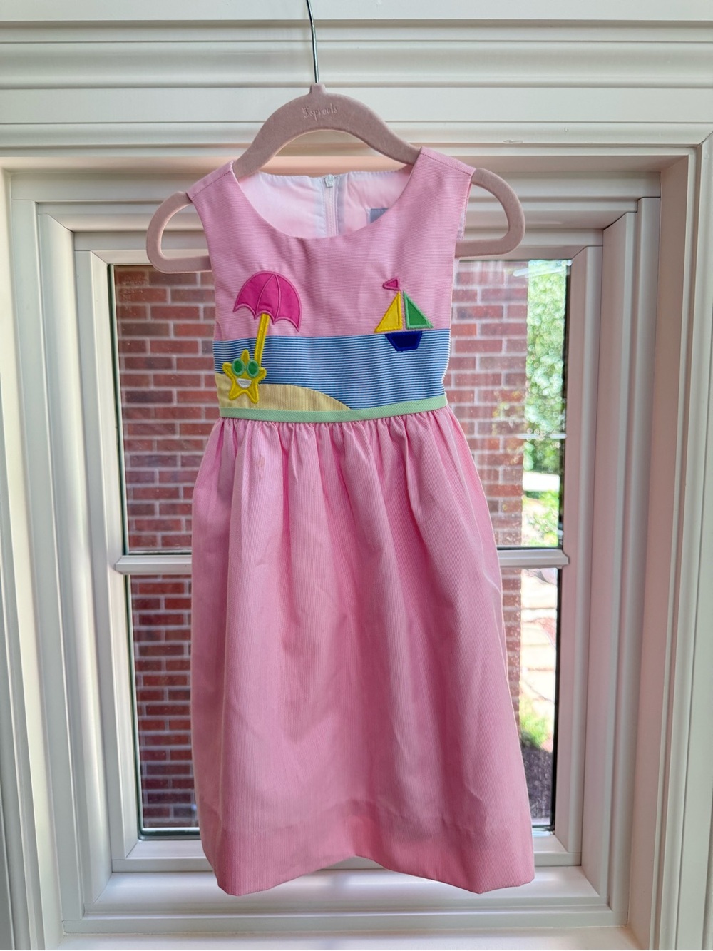 Florence Eiseman Pink Beach Appliqué Sleeveless Dress